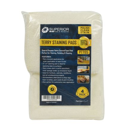 Superior Pads and Abrasives PT705 3 Inch x 4 Inch Terry Staining Pads - 100% Cotton (Pack of 4)