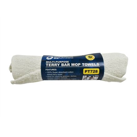 Superior Pads and Abrasives PT728 14 Inch x 17 Inch White Terry Mop Towel - 100% Cotton - 6/Pack