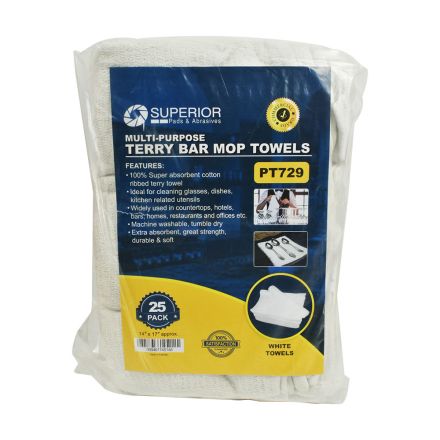 Superior Pads and Abrasives PT729 14 Inch x 17 Inch White Terry Mop Towel - 100% Cotton - 25/Pack